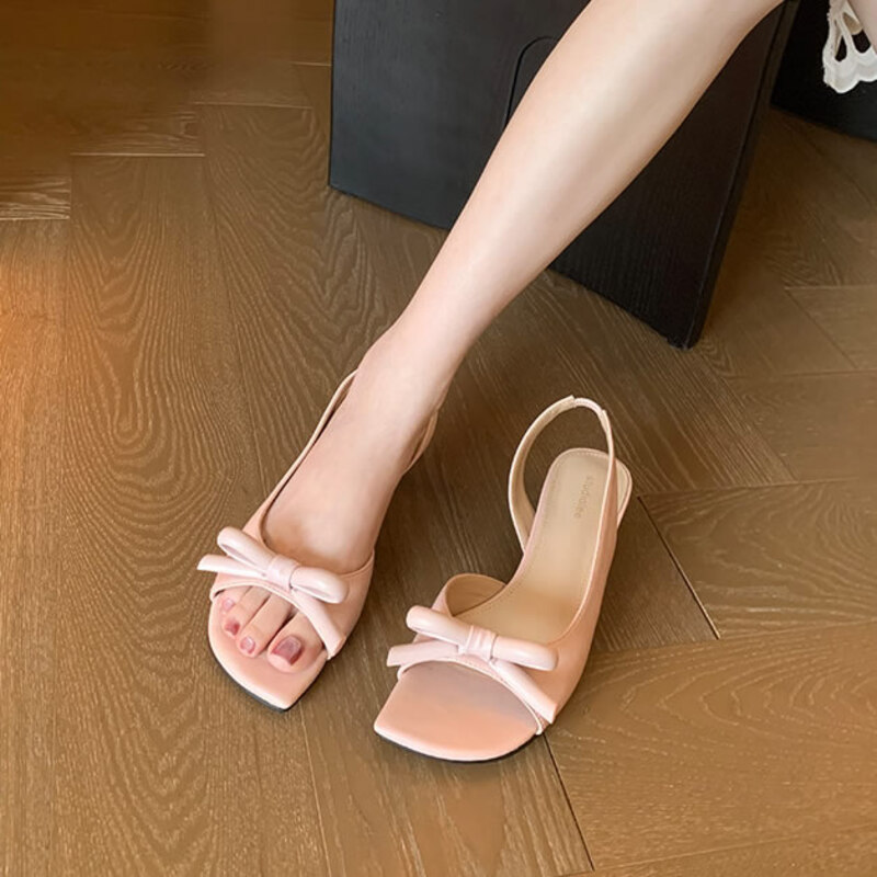 Slip Dress Satin - Sandal hak rendah satin elegan dengan