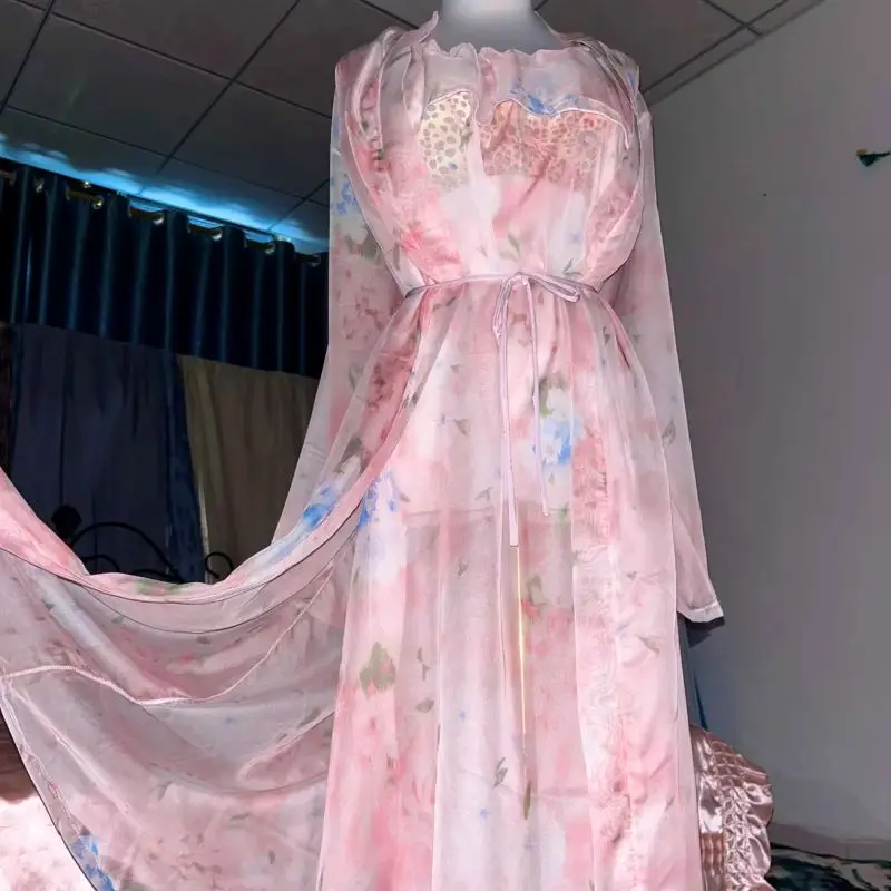 Robe Silk Women - Set Baju Tidur Suspender Tembus Pandang