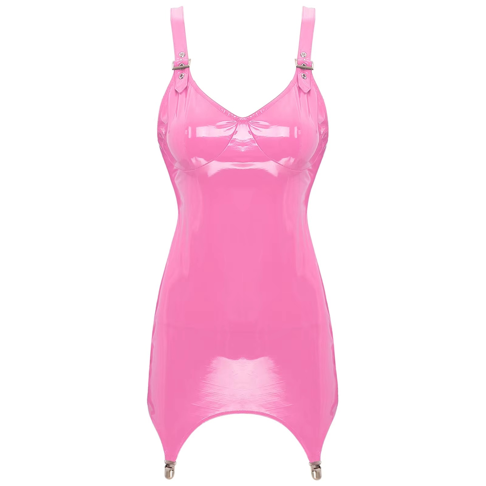 Babydoll Chemise Night - Gaun Mini kerah V kulit PVC