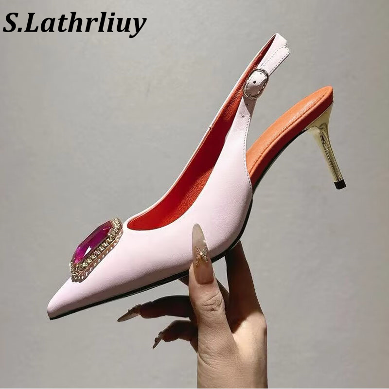 Slip Dress Satin - Sandal hak tinggi wanita berhias rhinestone