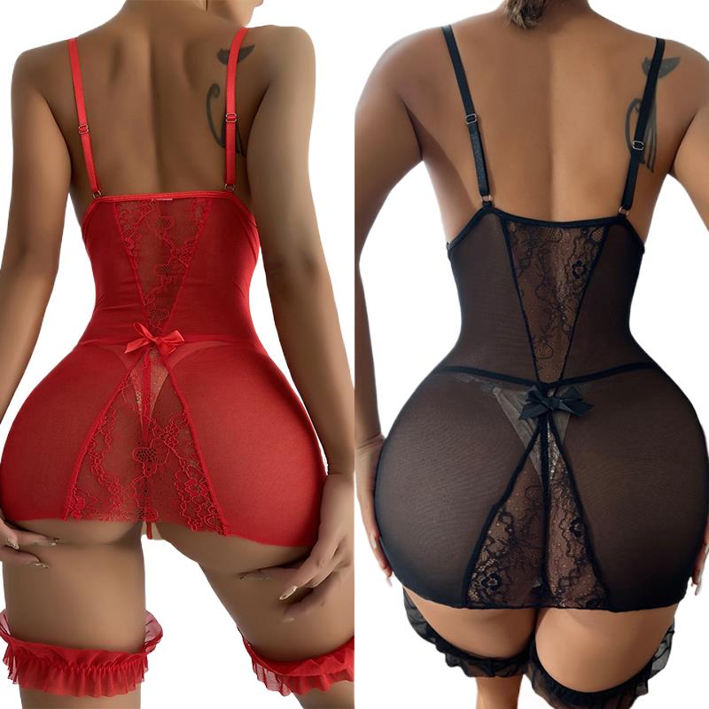Babydoll Chemise Night - Gaun Malam Tali V-neck Transparan dengan