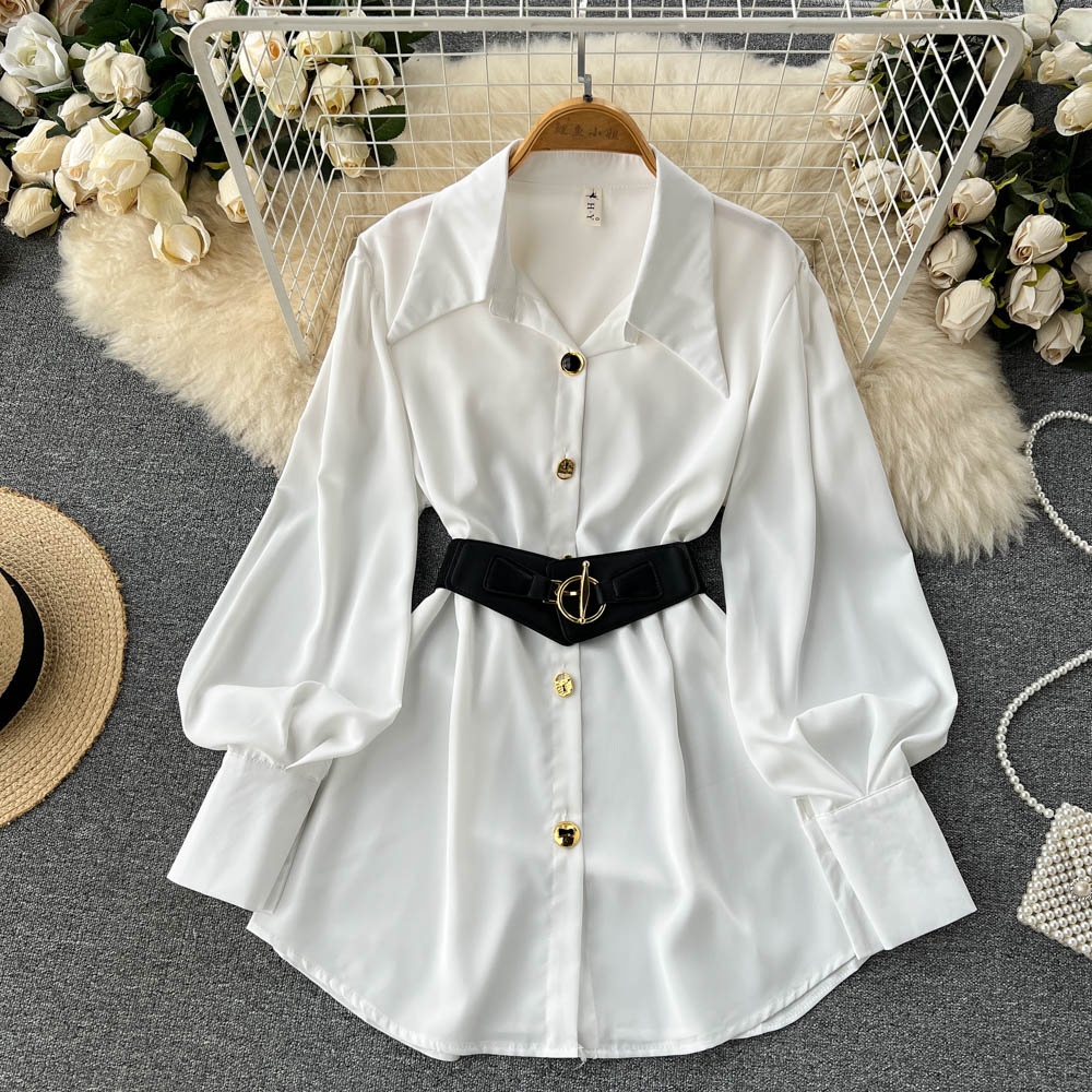 Ele Long Sve White irt Dr Rok  - Corset Waist Cinch ulasan dan harga