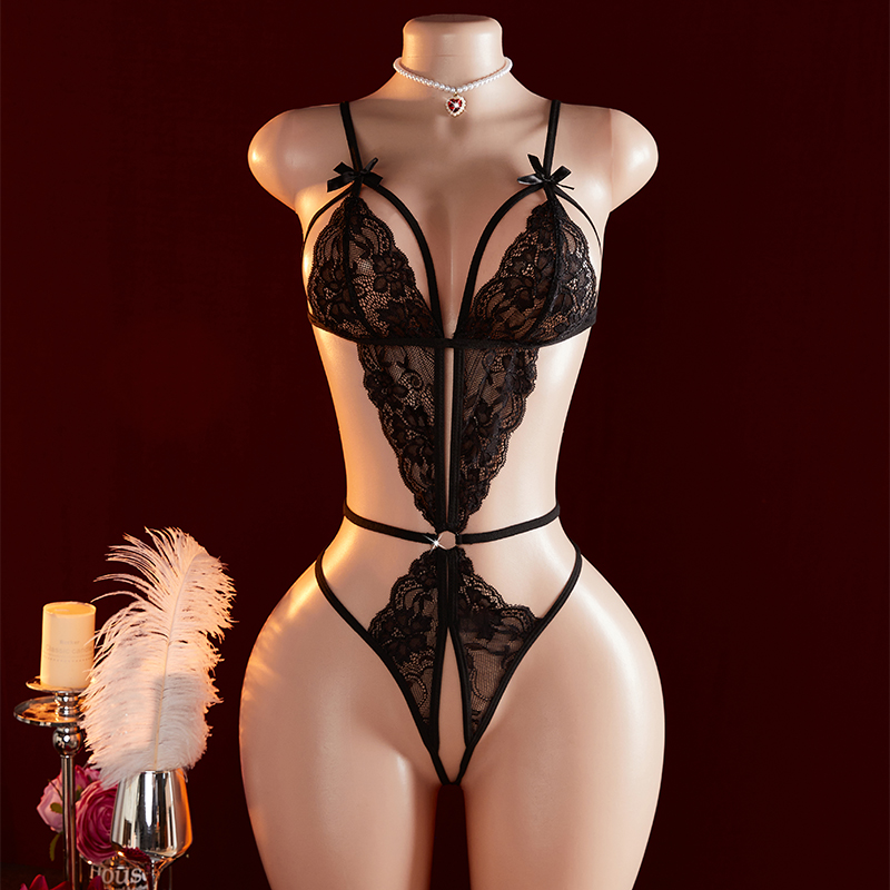 Lingerie Renda Hitam Berongga  - Lace Teddy Lingerie ulasan dan harga