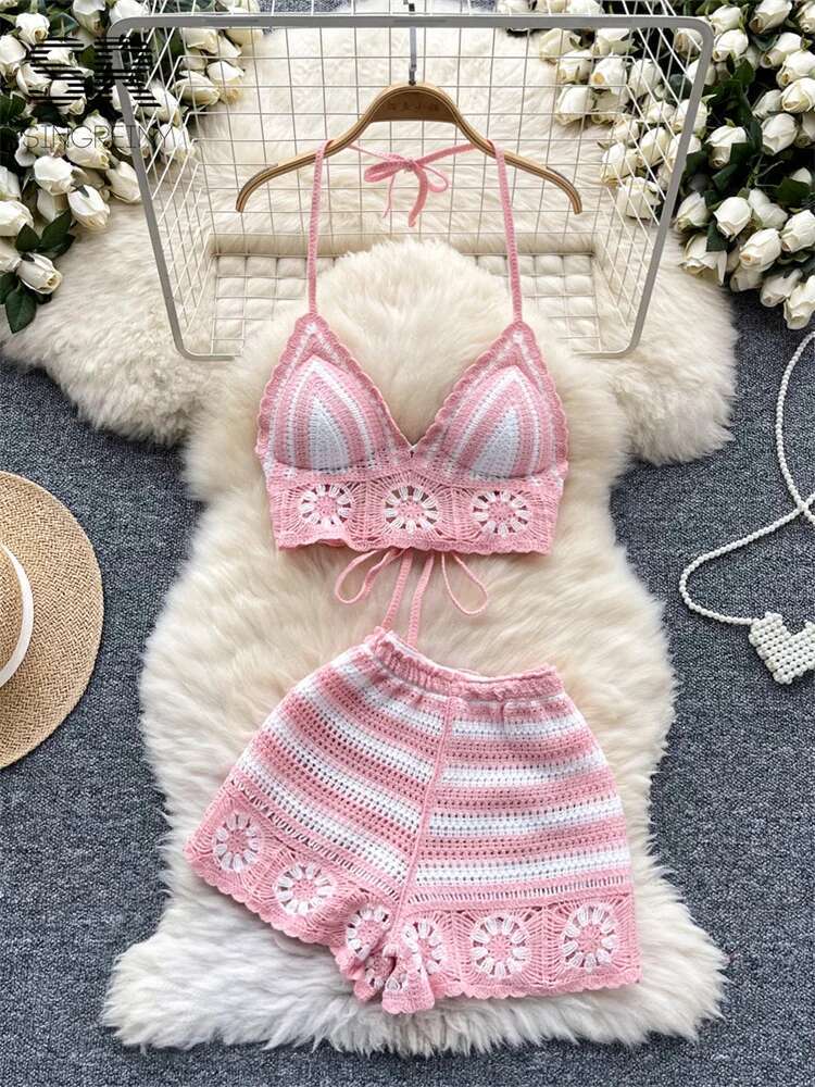 Setelan 2 Potong Rajutan Libur - Cami Top Lace ulasan dan harga