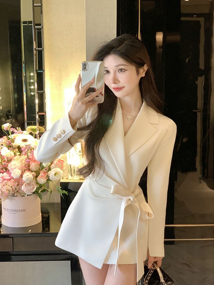 Blazer Warna Solid Gaya Korea  - Corset Waist Cinch ulasan dan harga