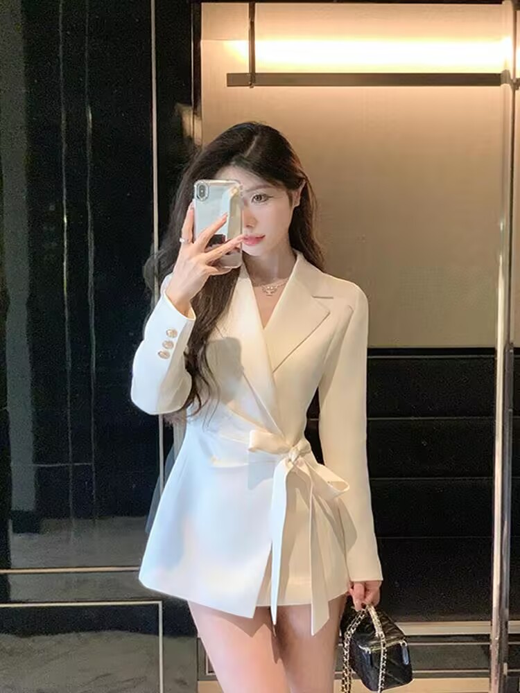 Blazer Warna Solid Gaya Korea  - Corset Waist Cinch ulasan dan harga