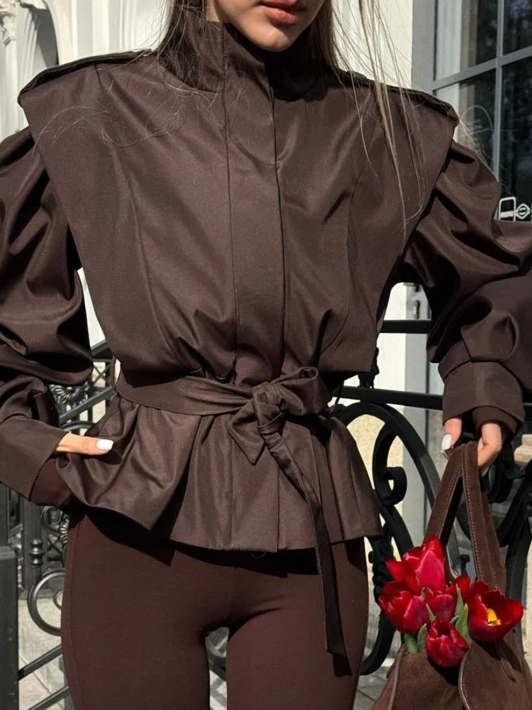 Jaket Kerah Renda Solid Wanita - Corset Waist Cinch ulasan dan harga