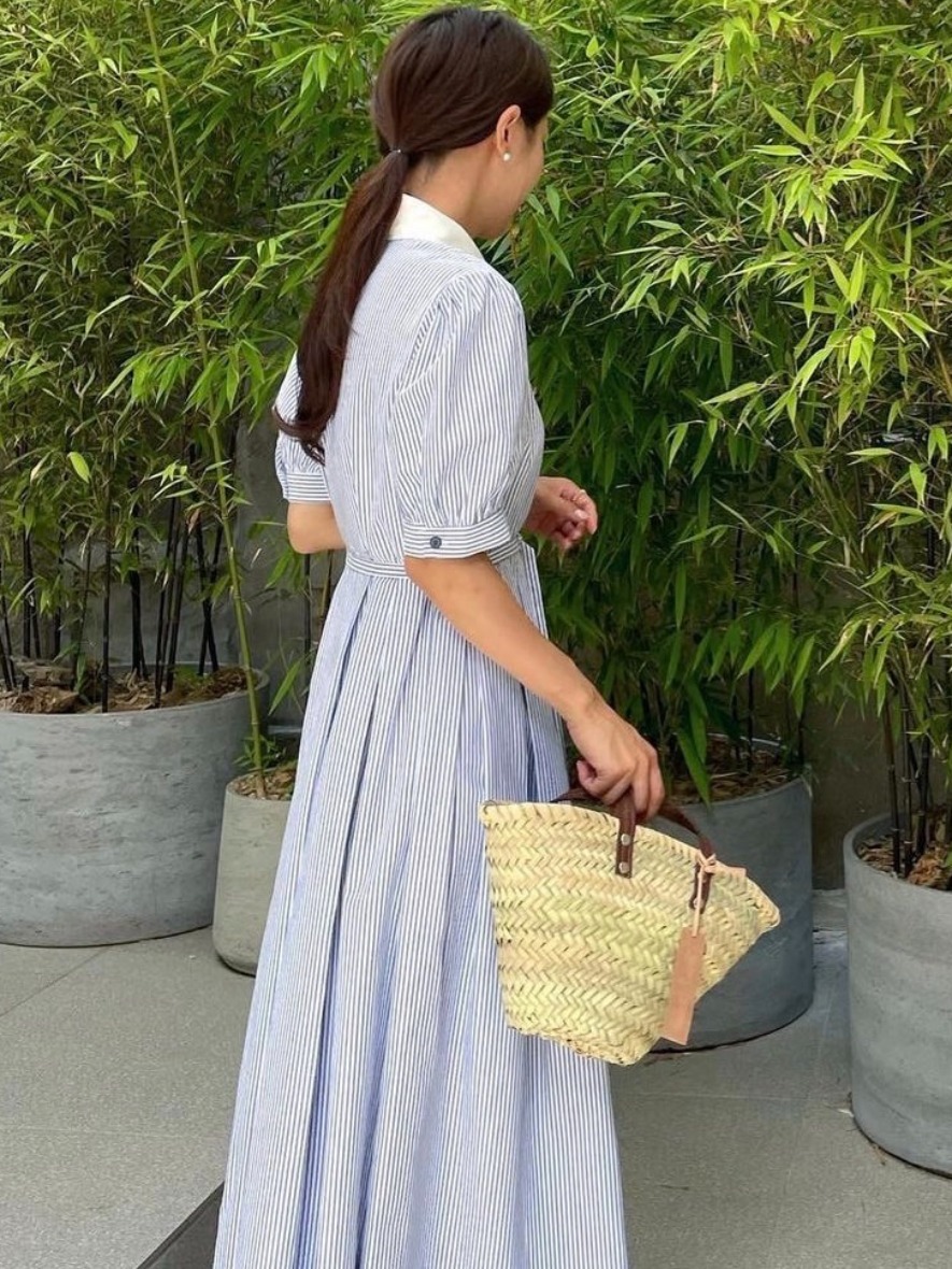 Gaun Retro Bergaris Elegan den - Corset Waist Cinch ulasan dan harga