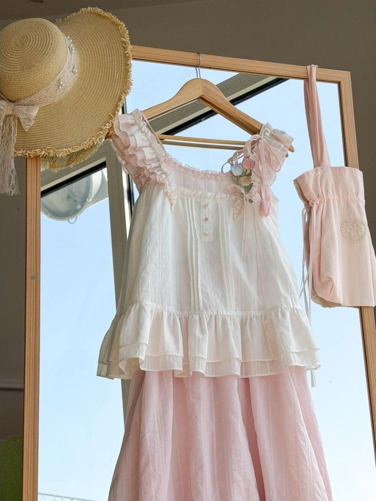 Set Dua Potong Dekorasi Tulip  - Cami Top Lace ulasan dan harga